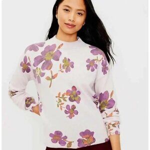 Loft Floral Mock Neck Sweater in Lavender